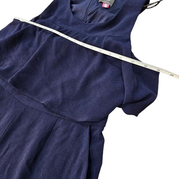 Vince Camuto Wide Leg Ruffled Jumpsuit Navy Size 8 Wide Leg Formal Corpcore - Picture 9 of 9
